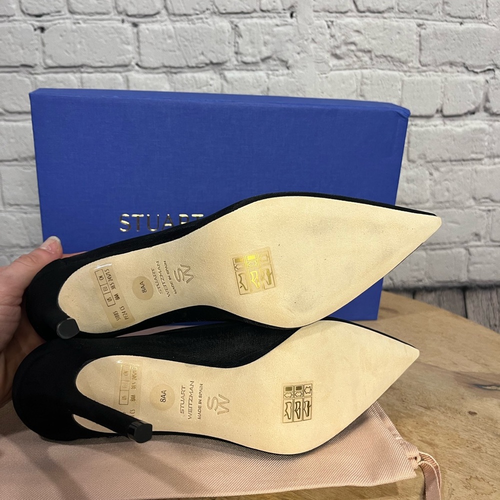 Stuart Weitzman Black Pointed Toe Mesh Stiletto Pumps - Picture 8 of 12